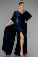 Длинное Бархатное Оверсайз Вечернее Платье Темно-синий ABU3370