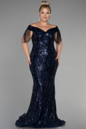 Длинное Вечернее Платье С Чешуйками Темно-синий ABU3374
