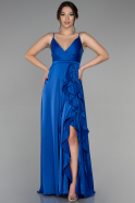 Длинное Атласное Вечернее Платье Ярко-синий ABU2722