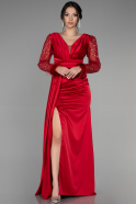 Длинное Атласное Вечернее Платье красный ABU3080