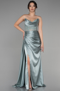 Длинное Атласное Вечернее Платье Мятный ABU3896