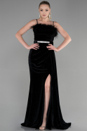 Длинное Велюровое Вечернее Платье Черный ABU3387
