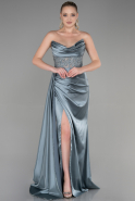 Длинное Атласное Вечернее Платье Бирюзовый ABU3896