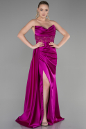 Длинное Атласное Вечернее Платье Светлая Фуксия ABU3896