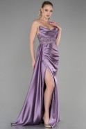 Длинное Атласное Вечернее Платье Лавандовый ABU3896