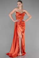 Длинное Атласное Вечернее Платье Оранжевый ABU3998