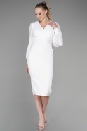 Миди Шифоновое Ночное Платье Белый ABK1884