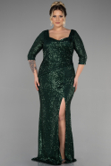 Длинное Свободное Вечернее Платье Изумрудно-зеленый ABU1697