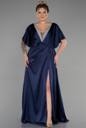 Длинное Сатиновое Платье Плюс-Сайз Для Помолвки Темно-синий ABU3442
