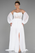 Длинное Шифоновое Вечернее Платье Белый ABU3898
