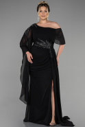 Длинное Шифоновое Вечернее Платье Черный ABU3434