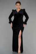 Длинное Бархатное Оверсайз Вечернее Платье Черный ABU3394