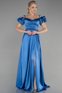 Длинное Атласное Вечернее Платье Индиго ABU3457