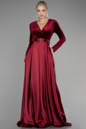 Длинное Велюровое Вечернее Платье Бордовый ABU1523