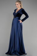 Длинное Велюровое Вечернее Платье Темно-синий ABU1523