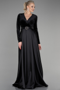 Длинное Велюровое Вечернее Платье Черный ABU1523