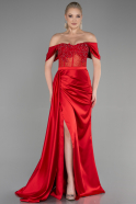 Длинное Атласное Вечернее Платье красный ABU3818