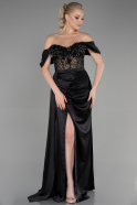 Длинное Атласное Вечернее Платье Черный ABU3454