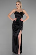 Длинное Атласное Вечернее Платье Черный ABU3459