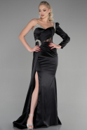Длинное Атласное Вечернее Платье Черный ABU2831