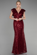 Длинное Вечернее Платье Русалка Бордовый ABU1481