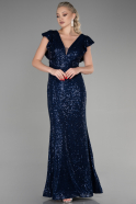 Длинное Вечернее Платье Русалка Темно-синий ABU1481