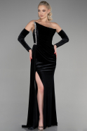 Длинное Велюровое Вечернее Платье Черный ABU3364