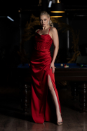 Длинное Атласное Вечернее Платье красный ABU3459