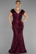 Вечернее платье большого размера Длинный Чешуйчатый Сливовый ABU3465