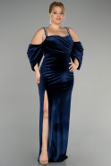 Длинное Бархатное Вечернее Платье Темно-синий ABU3336
