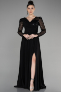 Длинное Шифоновое Вечернее Платье Черный ABU3262