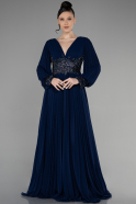 Длинное Шифоновое Вечернее Платье Темно-синий ABU2183