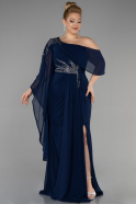 Длинное Шифоновое Вечернее Платье Темно-синий ABU3434