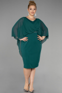 Вечернее платье большого размера Миди Сифон Изумрудно-зеленый ABK1924