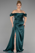 Большое Атласное Платье Изумрудно-зеленый ABU1626