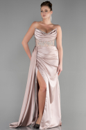 Длинное Атласное Вечернее Платье Капучино ABU3896