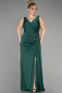 Длинное Платье Большого Размера Изумрудно-зеленый ABU2927