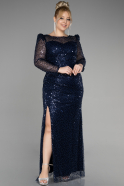 Платье для помолвки большого размера Длинный Чешуйчатый Темно-синий ABU3559