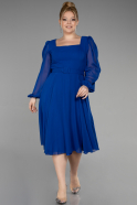 Платье для приглашения большого размера Миди Сифон Ярко-синий ABK1970
