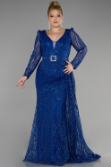 Платье для помолвки большого размера Длинный Ярко-синий ABU3562