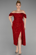 Платье для приглашения большого размера Миди Красный ABK1941