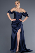 Длинное Атласное Вечернее Платье Темно-синий ABU2661