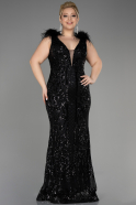 Платье для помолвки большого размера Длинный Чешуйчатый Черный ABU3671