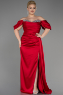 Платье для помолвки большого размера Длинный Атласный Красный ABU3655