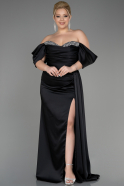 Платье для помолвки большого размера Длинный Атласный Черный ABU3655