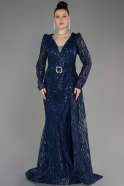 Платье Для Помолвки Большого Размера Длинный Темно-синий ABU3562