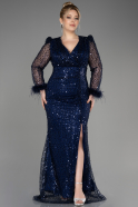 Платье для помолвки большого размера Длинный Чешуйчатый Темно-синий ABU3790