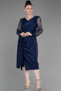 Платье для приглашения большого размера Миди Темно-синий ABK2053