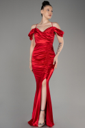 Длинное Атласное Вечернее Платье красный ABU3139