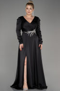 Платье для помолвки большого размера Длинный Атласный Черный ABU3941